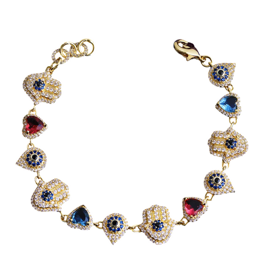 Iced Out Hamsa Heart Protection Bracelet