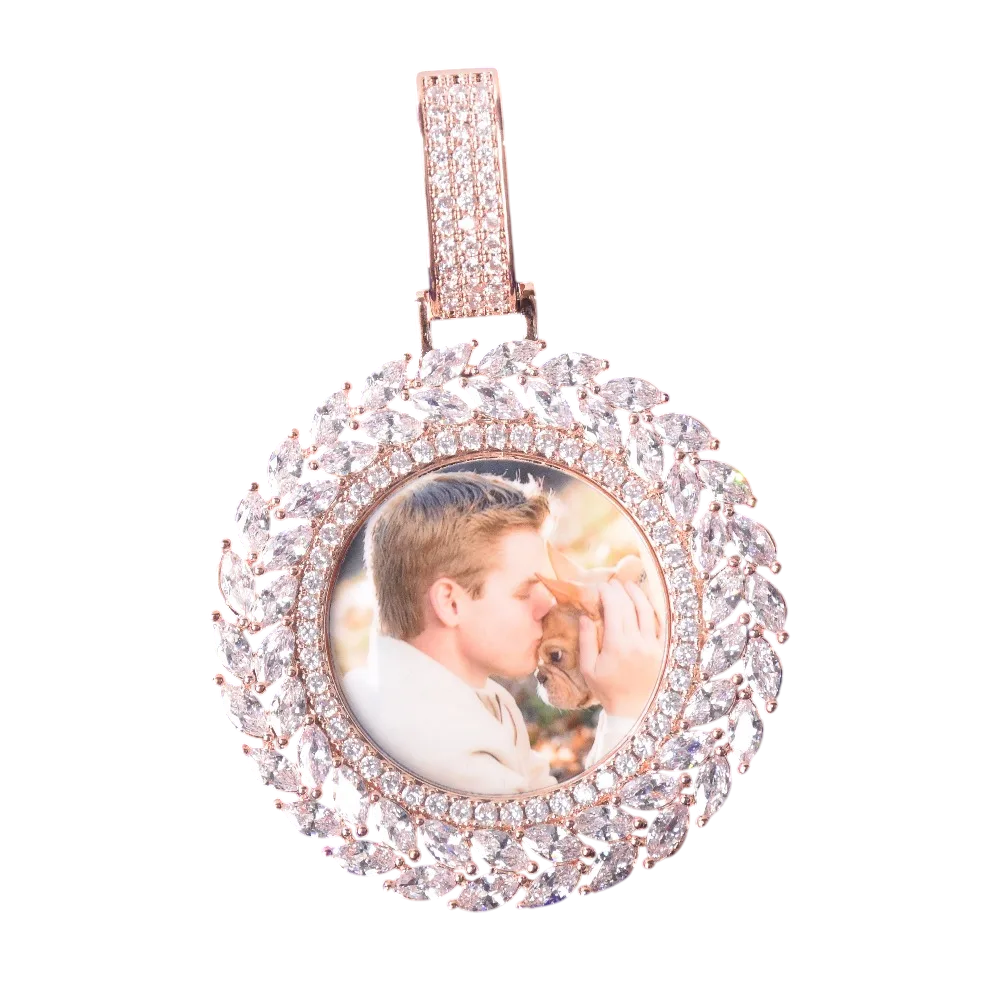 Custom Iced Out Leafy Round Picture Pendant