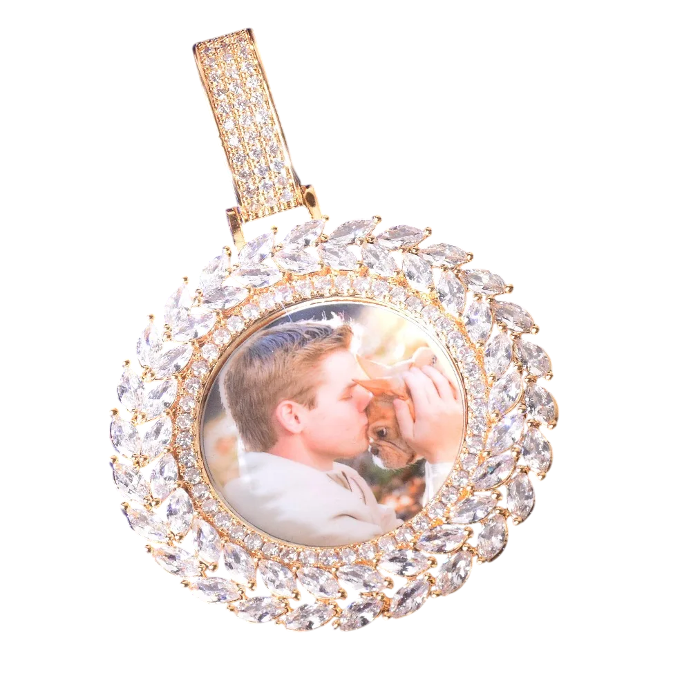 Custom Iced Out Leafy Round Picture Pendant