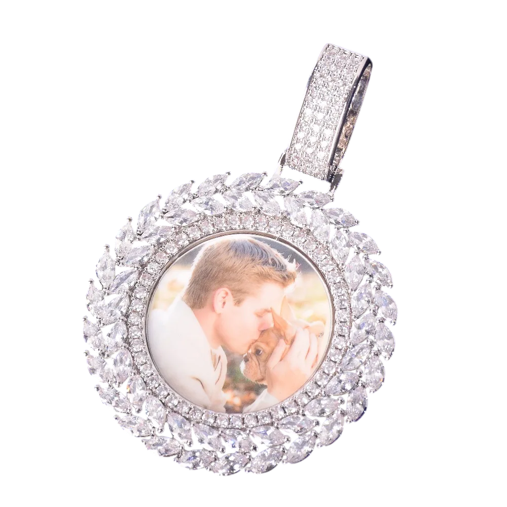 Custom Iced Out Leafy Round Picture Pendant