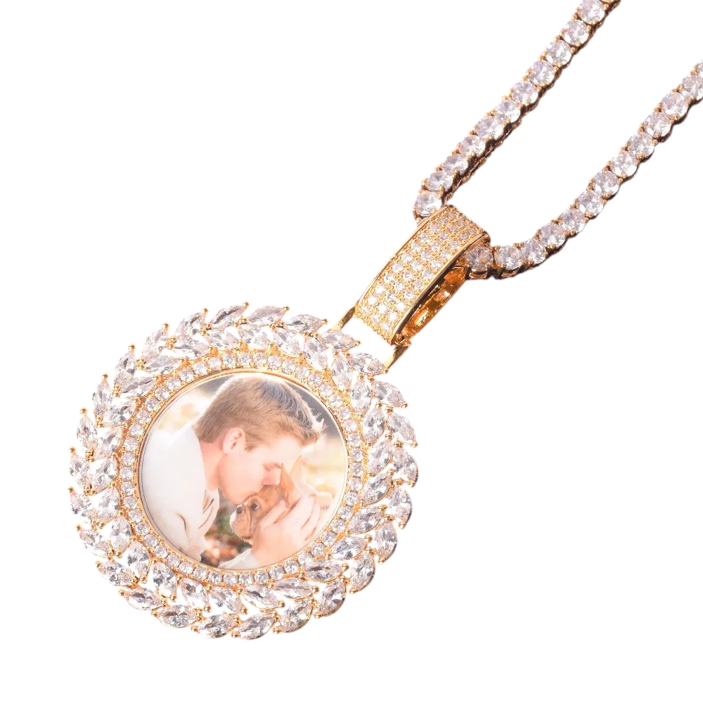 Custom Iced Out Leafy Round Picture Pendant