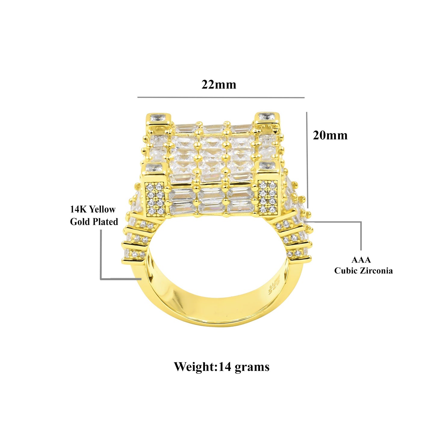 SQUARE STUDDED RING // BAUGETTE YELLOW GOLD
