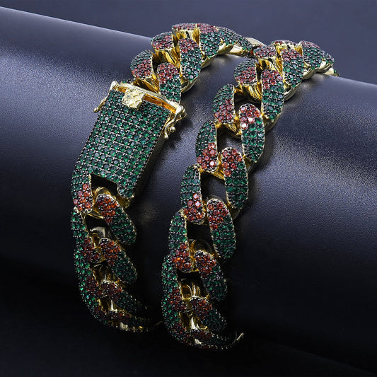 ICED CUBAN CHAIN // GREEN X RED 18MM