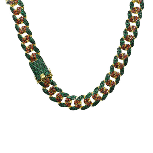ICED CUBAN CHAIN // GREEN X RED 18MM