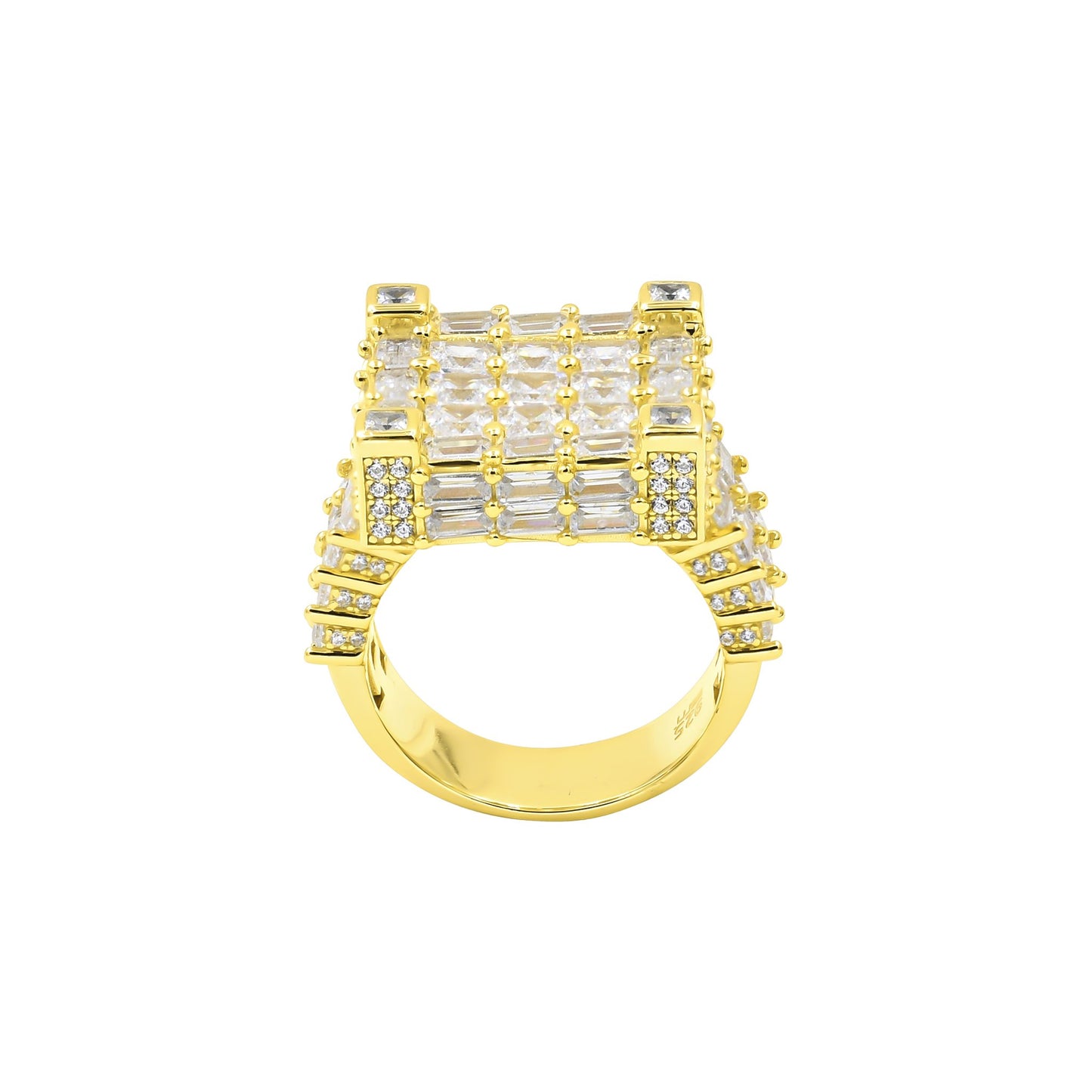 SQUARE STUDDED RING // BAUGETTE YELLOW GOLD
