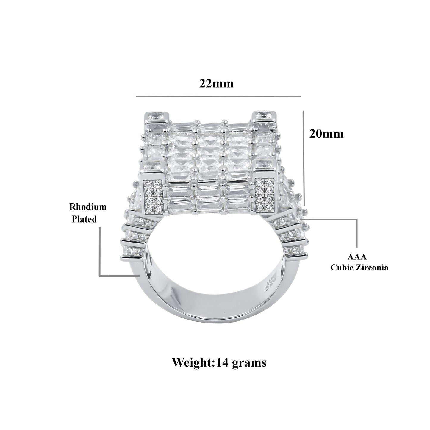 SQUARE STUDDED RING // BAUGETTE WHITE GOLD