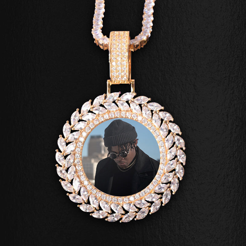 ICED OUT ROUND CUT x MARQUISE DIAMOND PHOTO MEDALLION + CHAIN