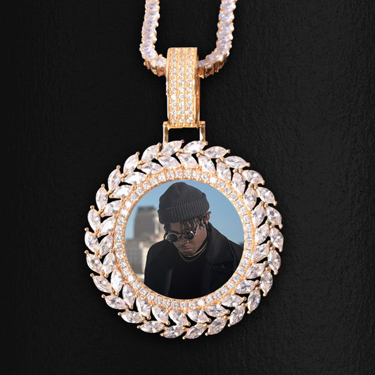 ICED OUT ROUND CUT x MARQUISE DIAMOND PHOTO MEDALLION + CHAIN