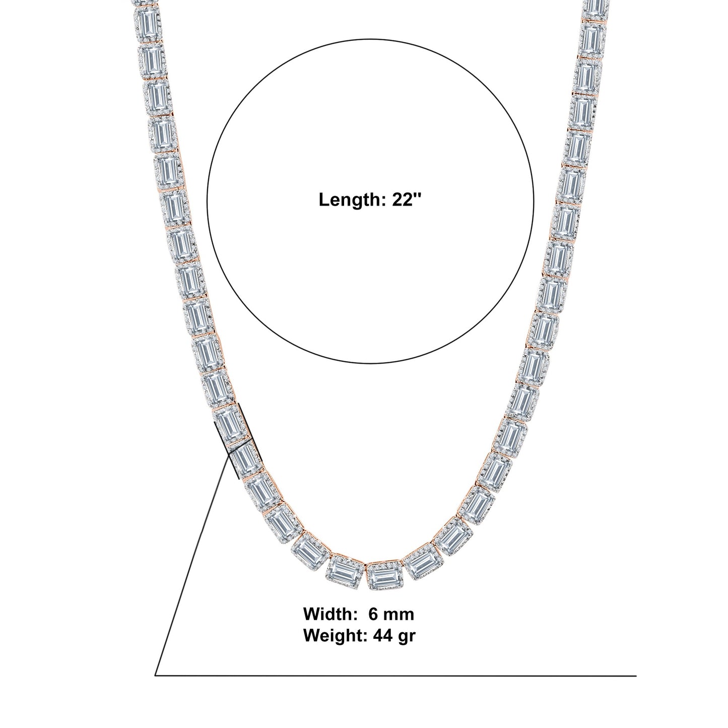 RECT CUT BAGUETTE TENNIS CHAIN // ROSE GOLD 6MM