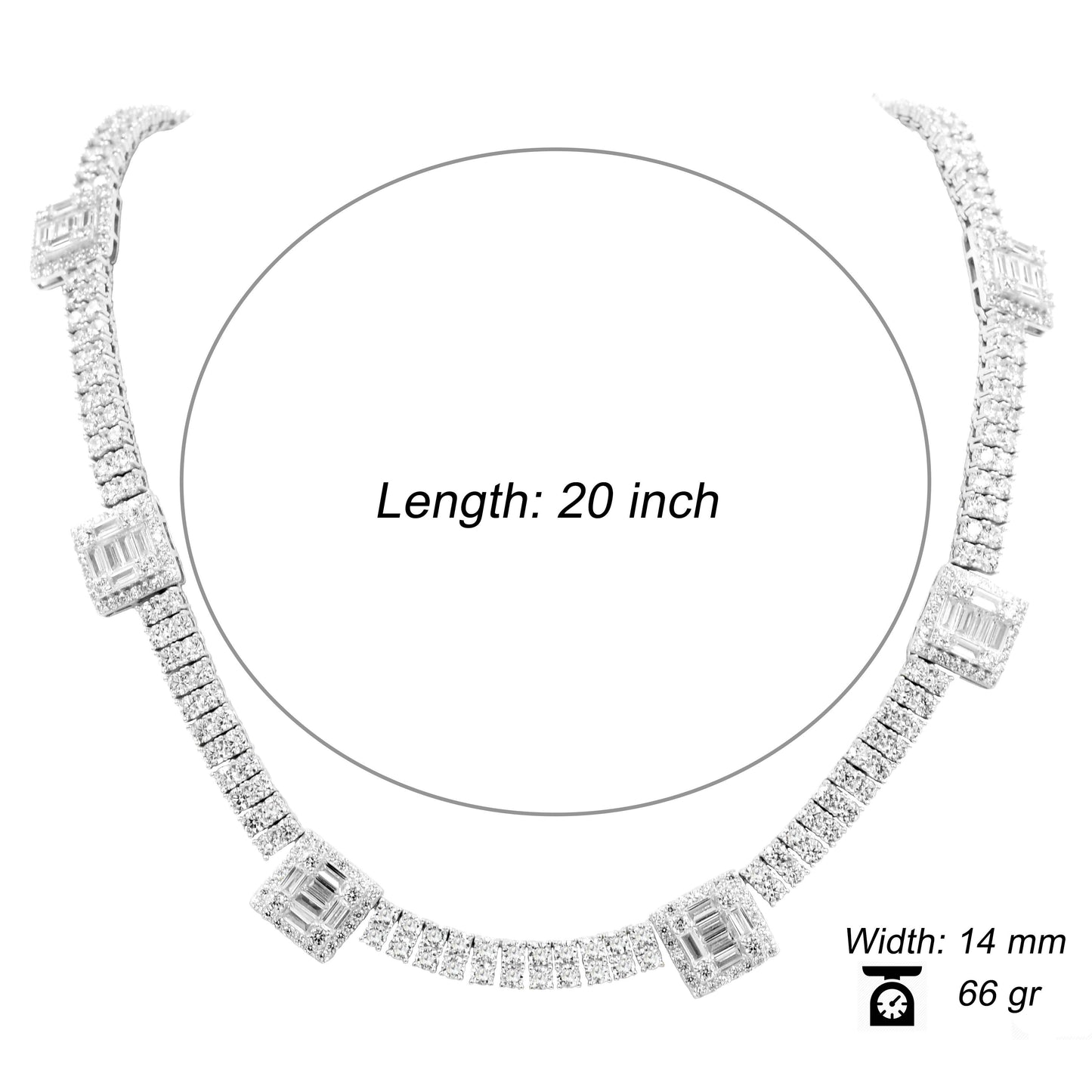ICED OUT VINTAGE STYLE SQUARE CUT STONES CHAIN IN WHITE GOLD