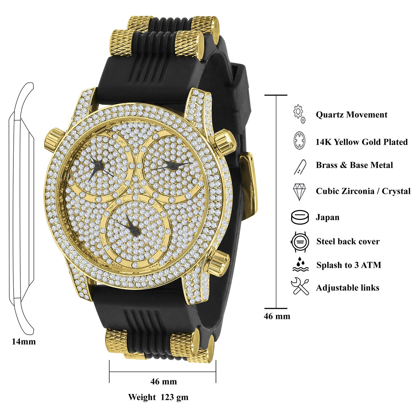 RUBBER BAND X ICED 3PEAT WATCH // YELLOW GOLD