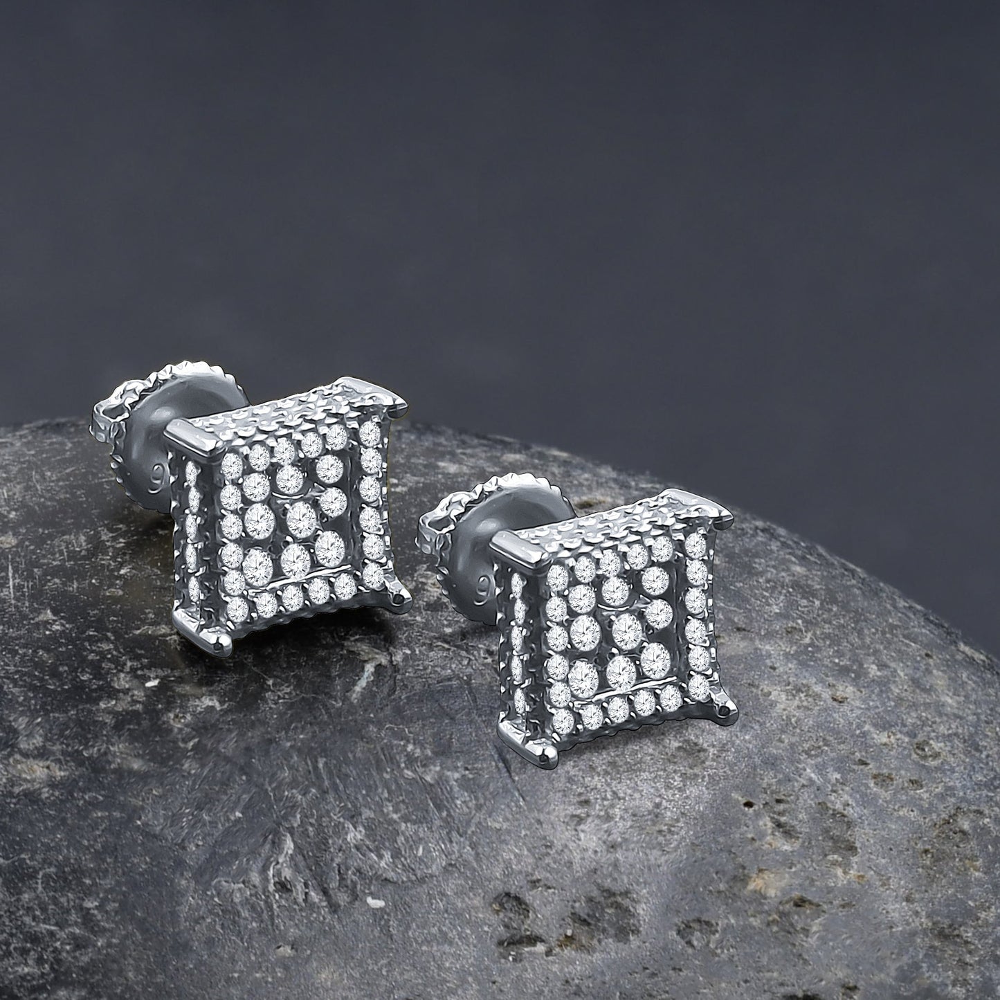 ICED SQUARE // WHITE GOLD EARRINGS