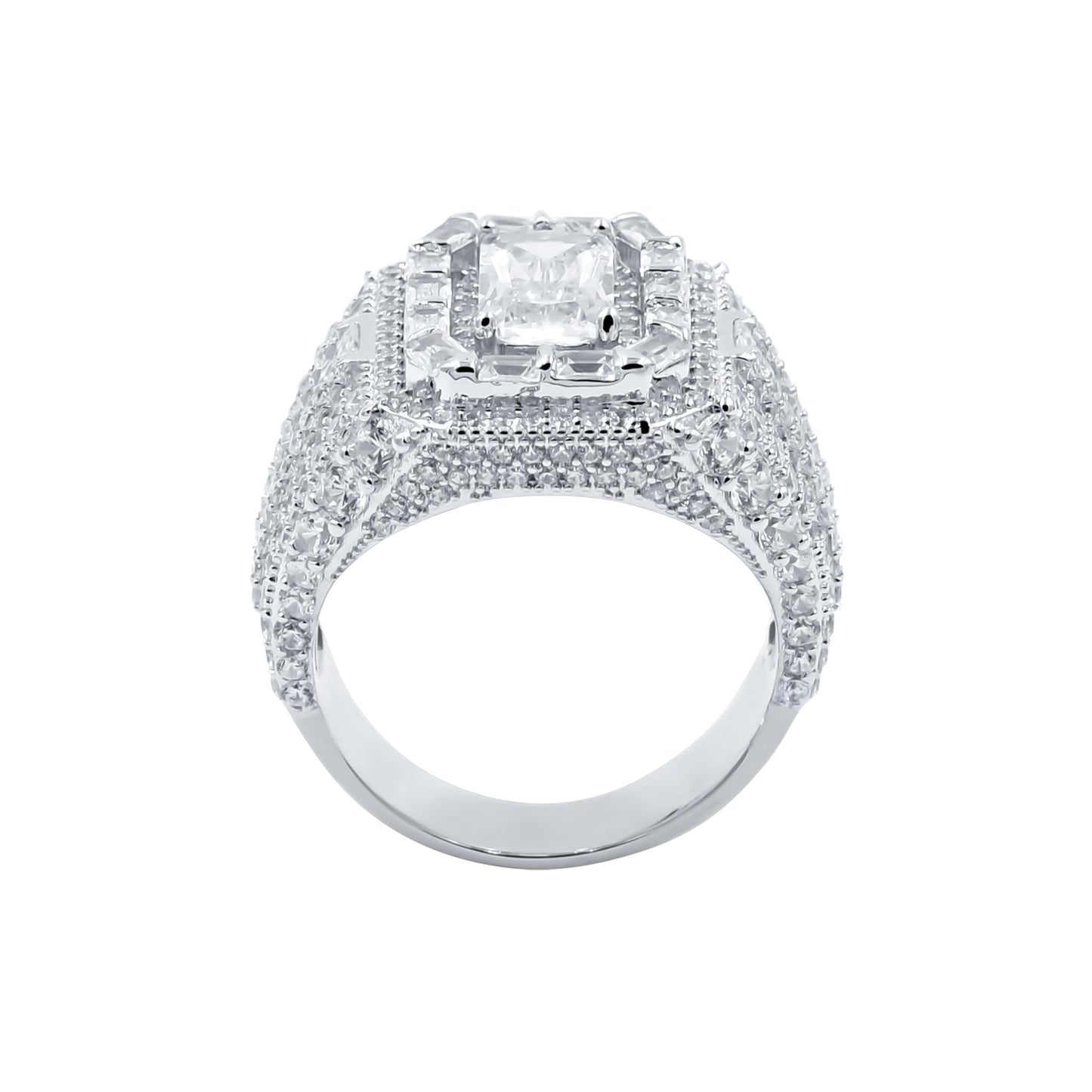 CENTER STONE RING // ICED X BAGUETTE WHITE GOLD