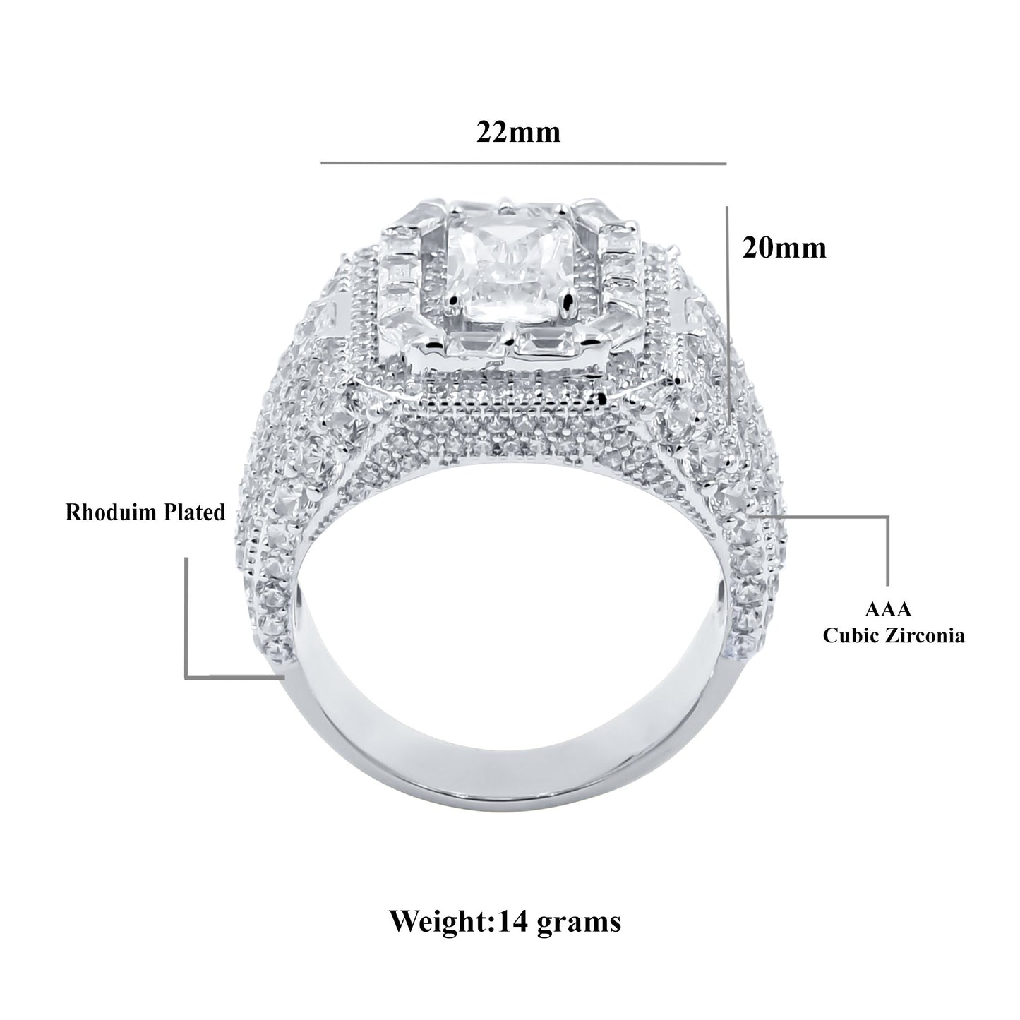 CENTER STONE RING // ICED X BAGUETTE WHITE GOLD