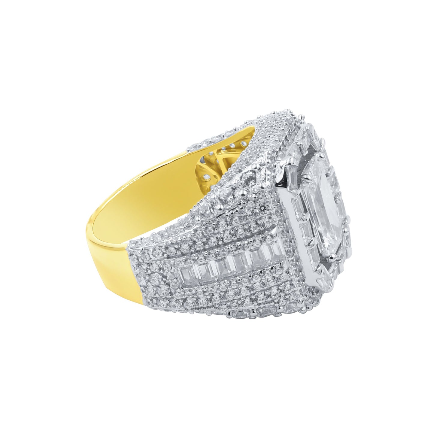CENTER STONE RING // ICED X BAGUETTE YELLOW GOLD
