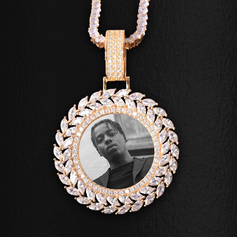 ICED OUT ROUND CUT x MARQUISE DIAMOND PHOTO MEDALLION + CHAIN