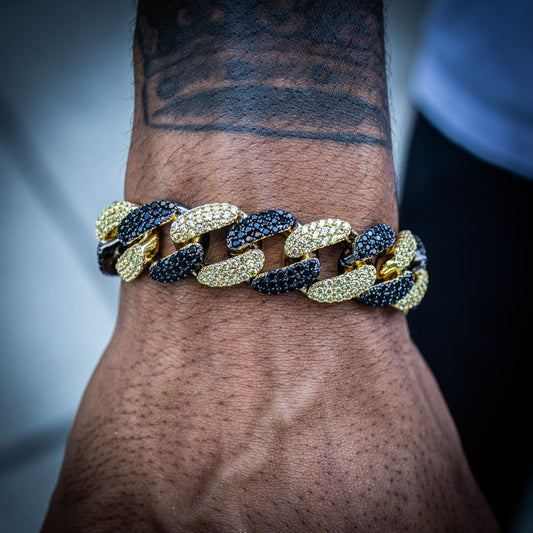 ICED MIAMI CUBAN BRACELET // BLACK X YELLOW GOLD 18MM