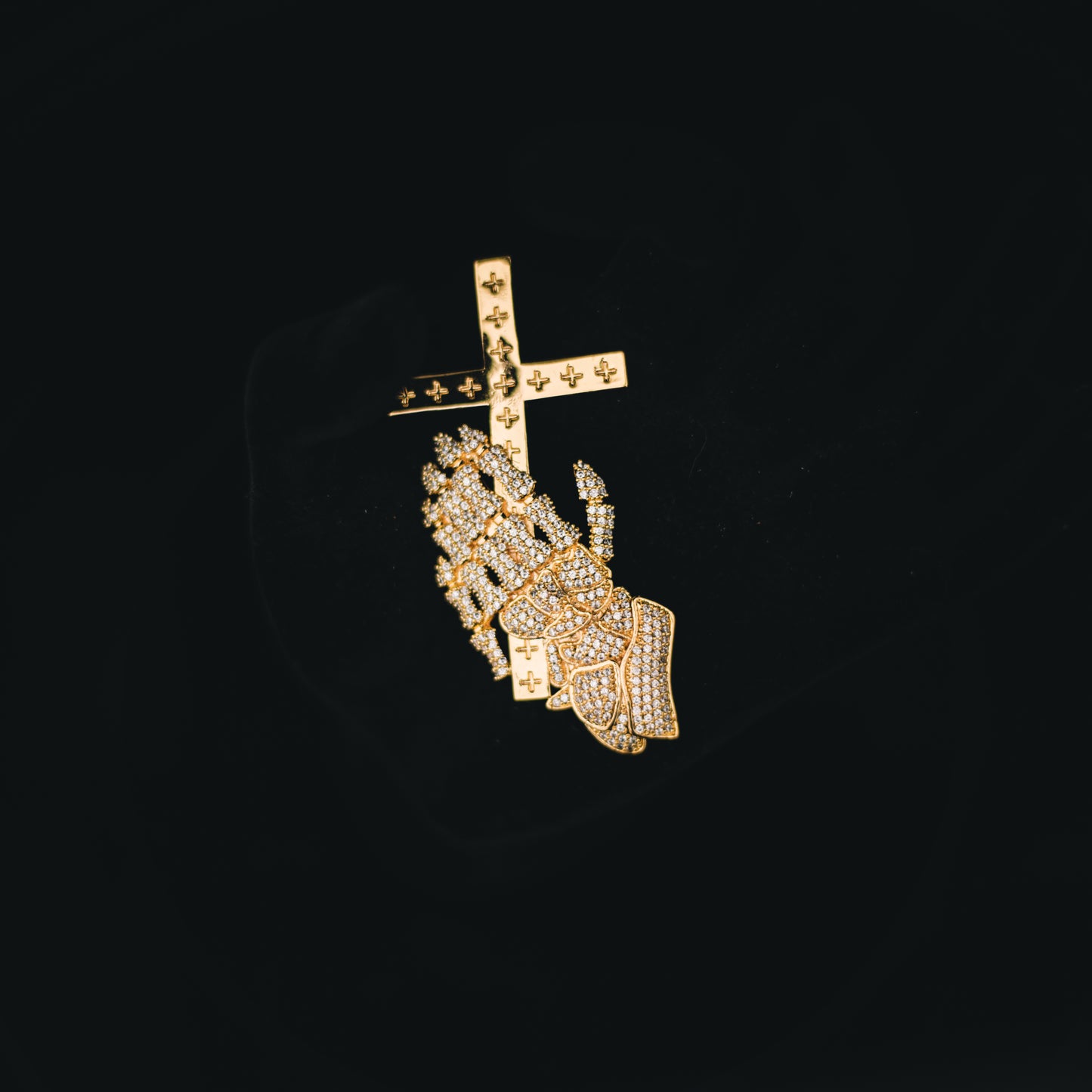 SKELETON PRAYING HANDS CROSS PENDANT + CHAIN