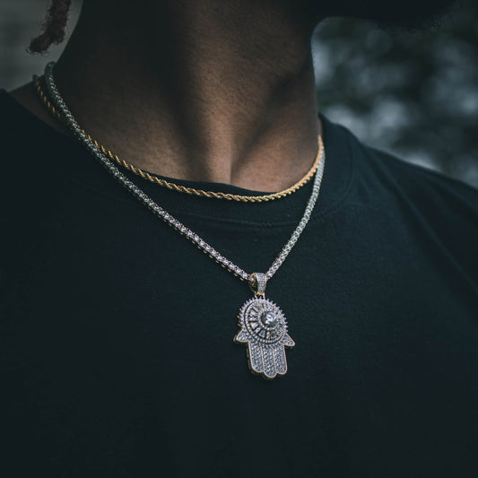 ICED HAMSA PENDANT // YELLOW GOLD