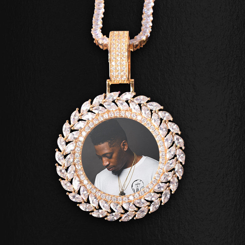 ICED OUT ROUND CUT x MARQUISE DIAMOND PHOTO MEDALLION + CHAIN