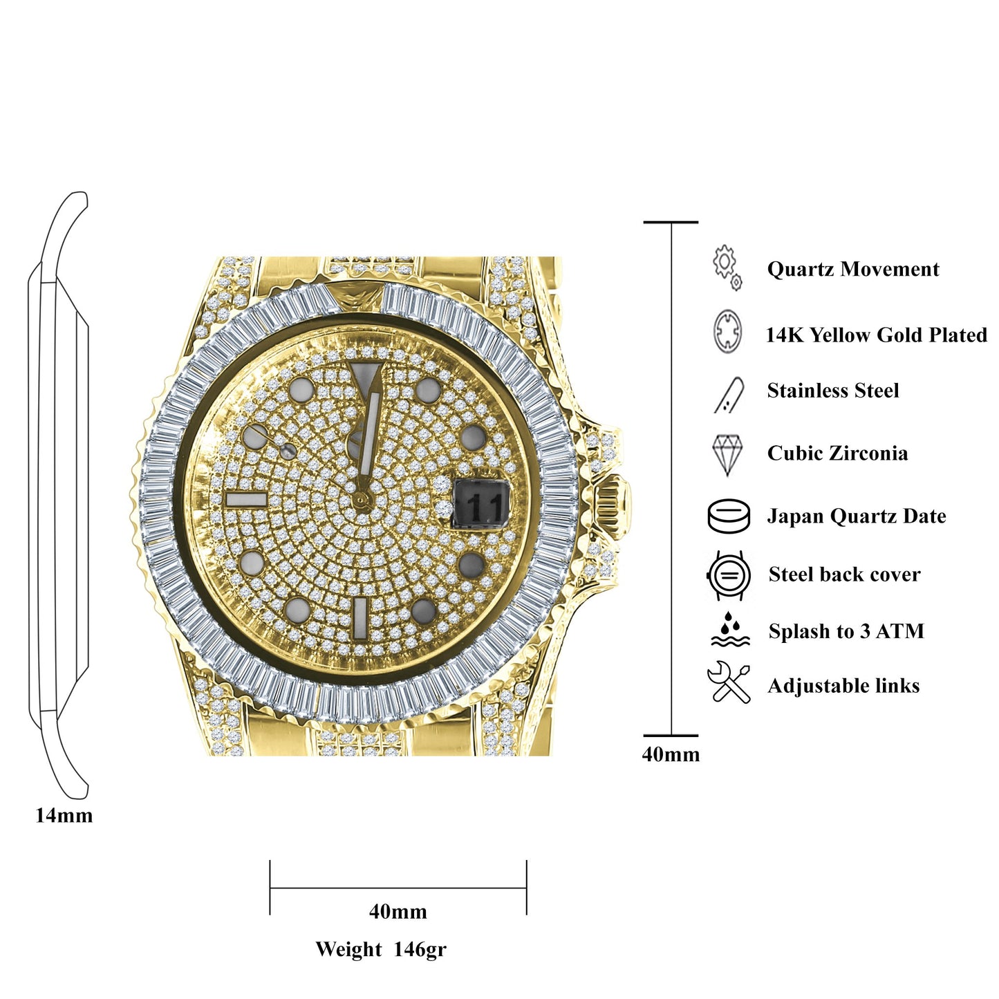 HURRICANE STAINLESS STEEL WATCH // YELLOW GOLD
