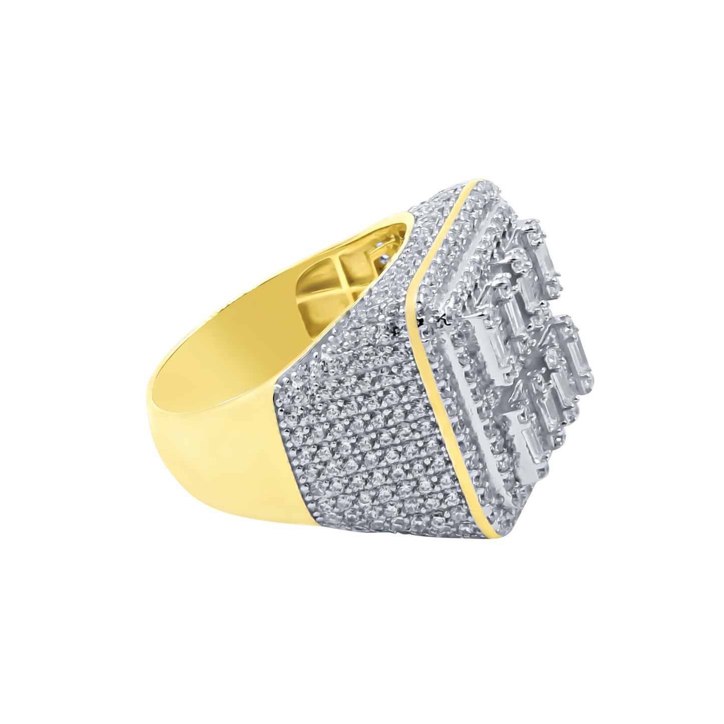 SQUARE SHAP RING // ICED X BAGUETTE YELLOW GOLD
