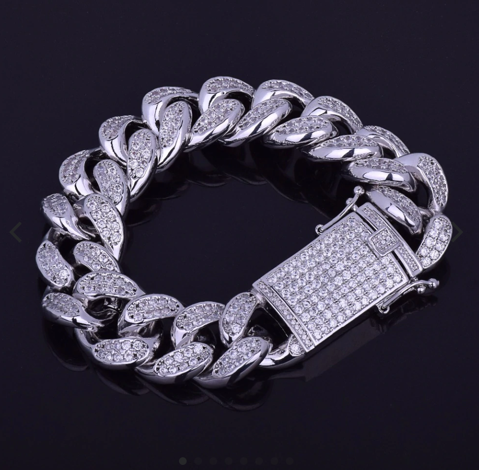 ICED STUDDED CUBAN BRACELET // WHITE GOLD 18MM