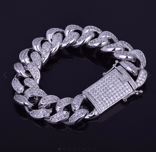 ICED STUDDED CUBAN BRACELET // WHITE GOLD 18MM