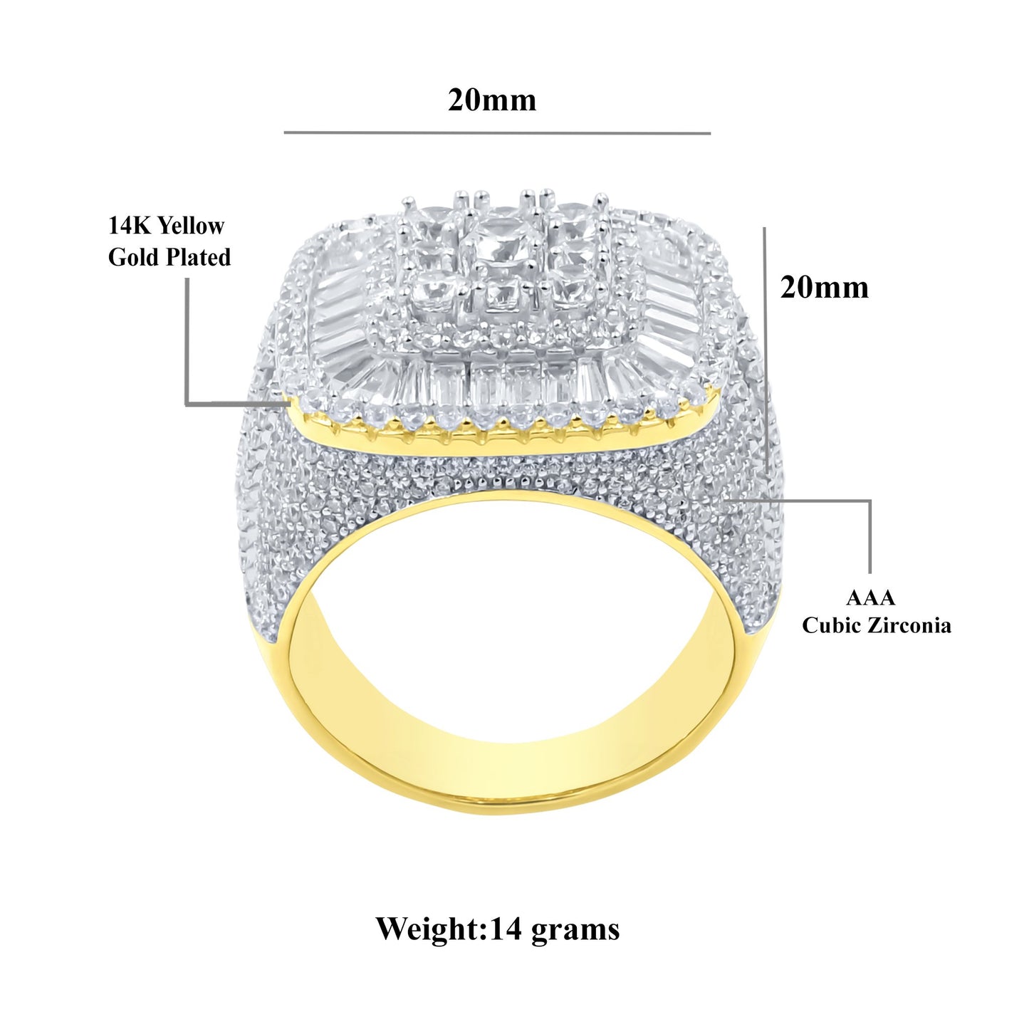 SQUARE SHAPE STONE EMBEDED RING // ICED X BAGUETTE YELLOW GOLD