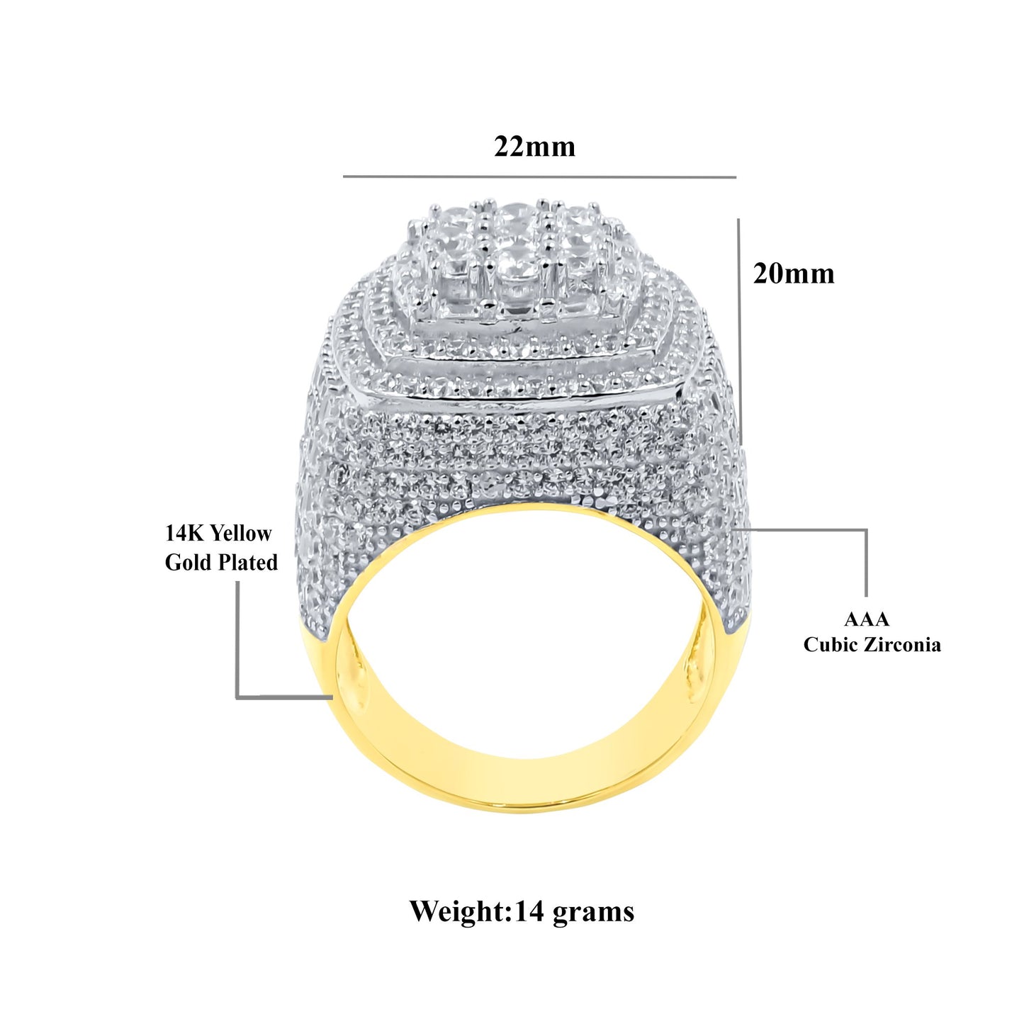 THREE ROW STONE EMBEDED RING // ICED X BAGUETTE YELLOW GOLD