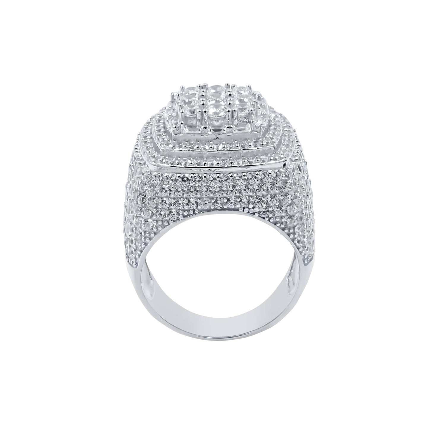 THREE ROW STONE EMBEDED RING // ICED X BAGUETTE WHITE GOLD