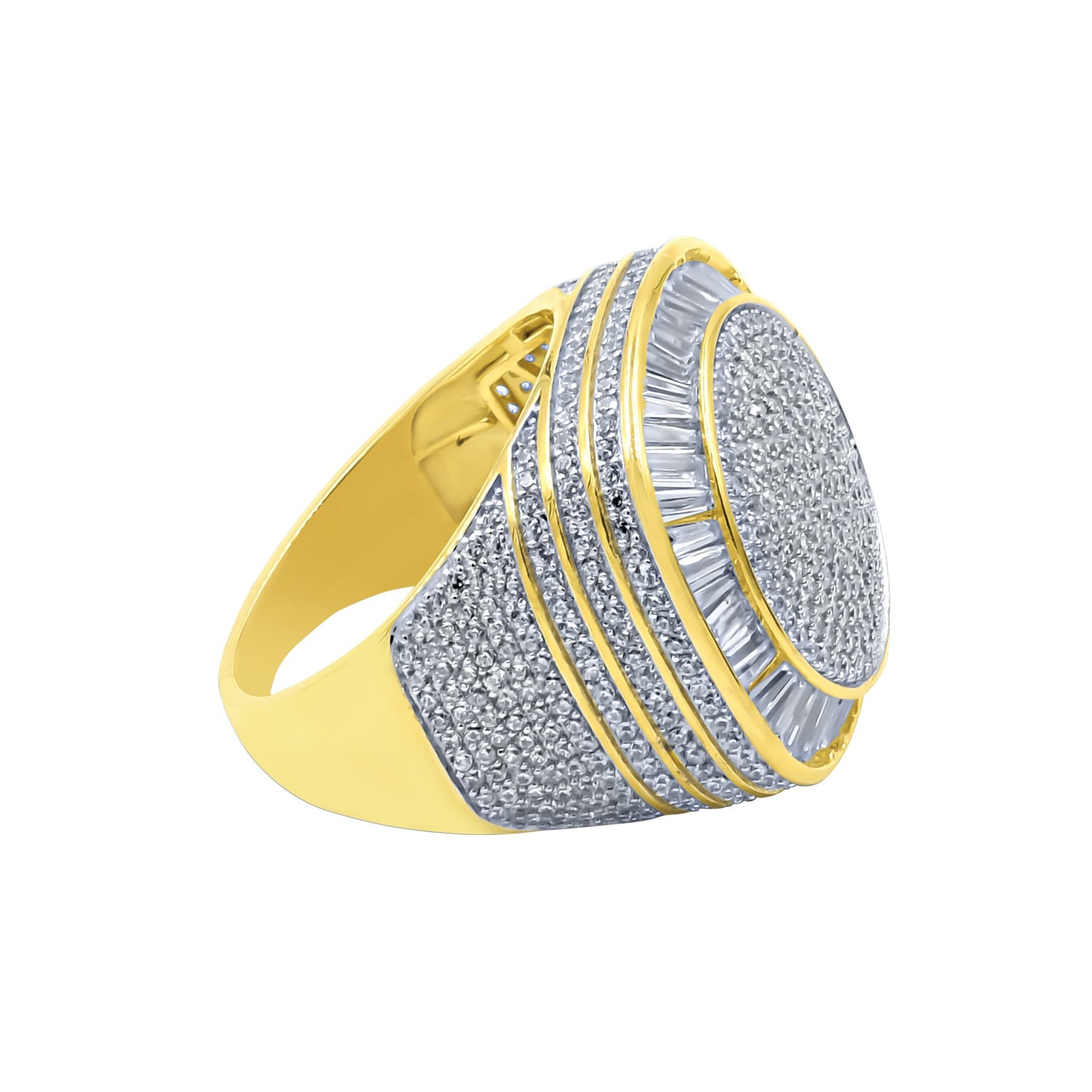 CENTER ROUND SURFACE RING // ICED X BAGUETTE YELLOW GOLD