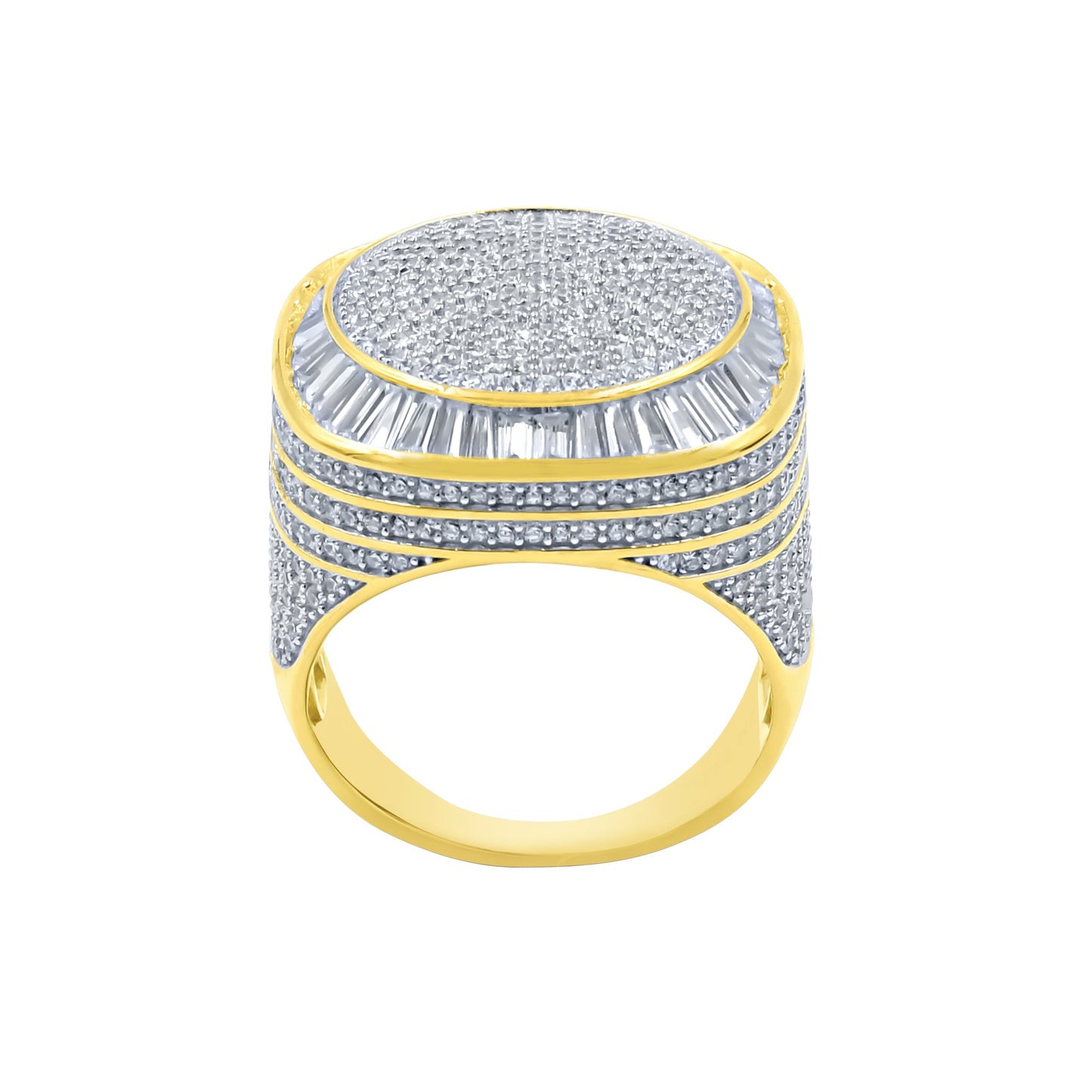 CENTER ROUND SURFACE RING // ICED X BAGUETTE YELLOW GOLD