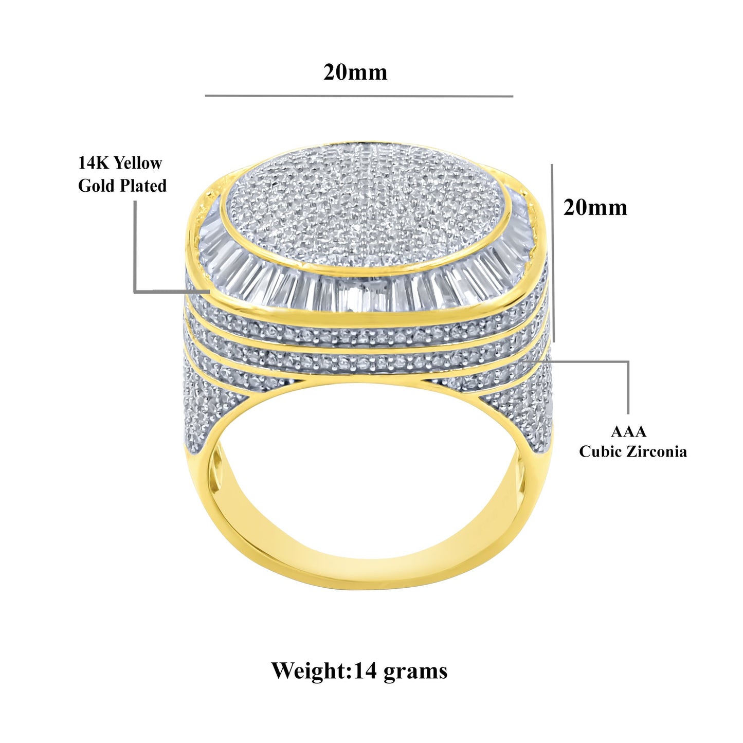 CENTER ROUND SURFACE RING // ICED X BAGUETTE YELLOW GOLD