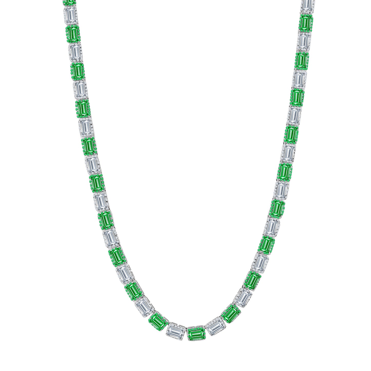 RECT CUT BAGUETTE TENNIS CHAIN // WHITE GOLD X GREEN 6MM