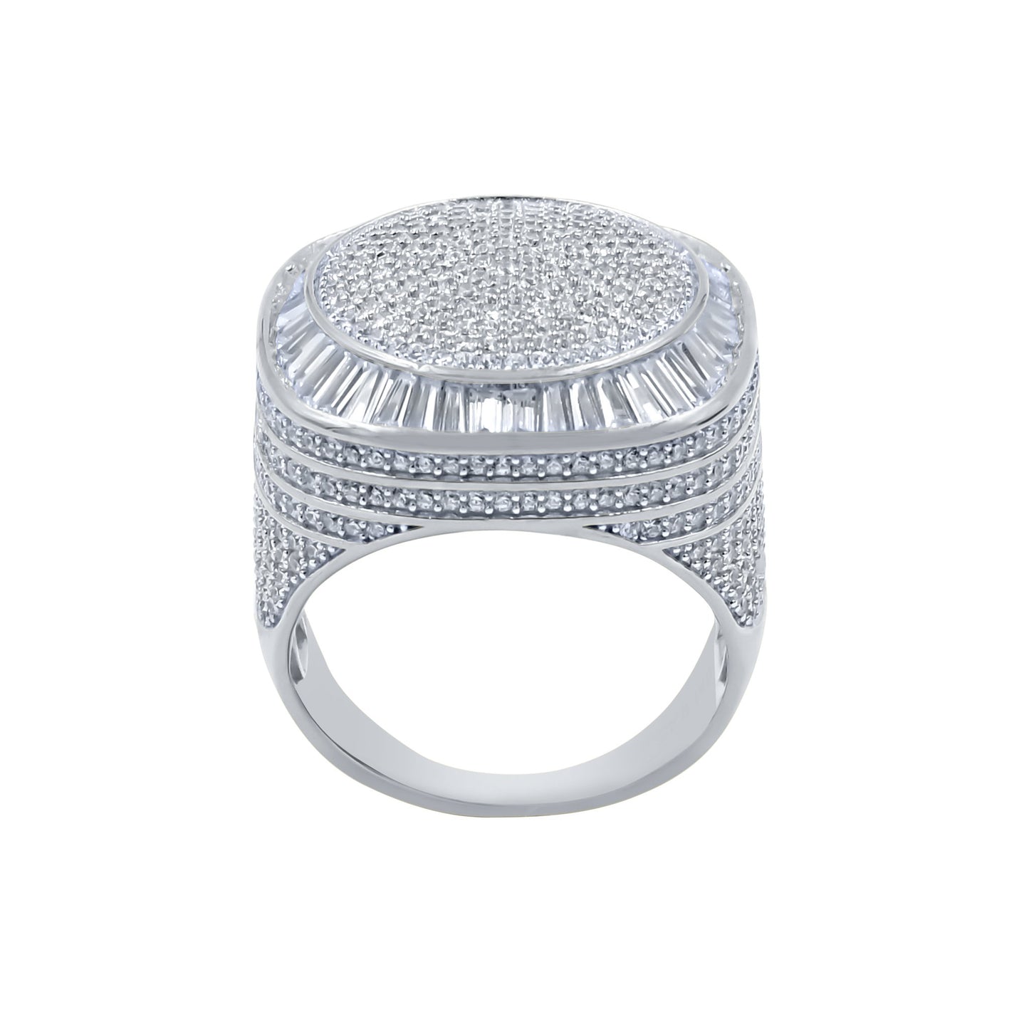 CENTER ROUND SURFACE RING // ICED X BAGUETTE WHITE GOLD