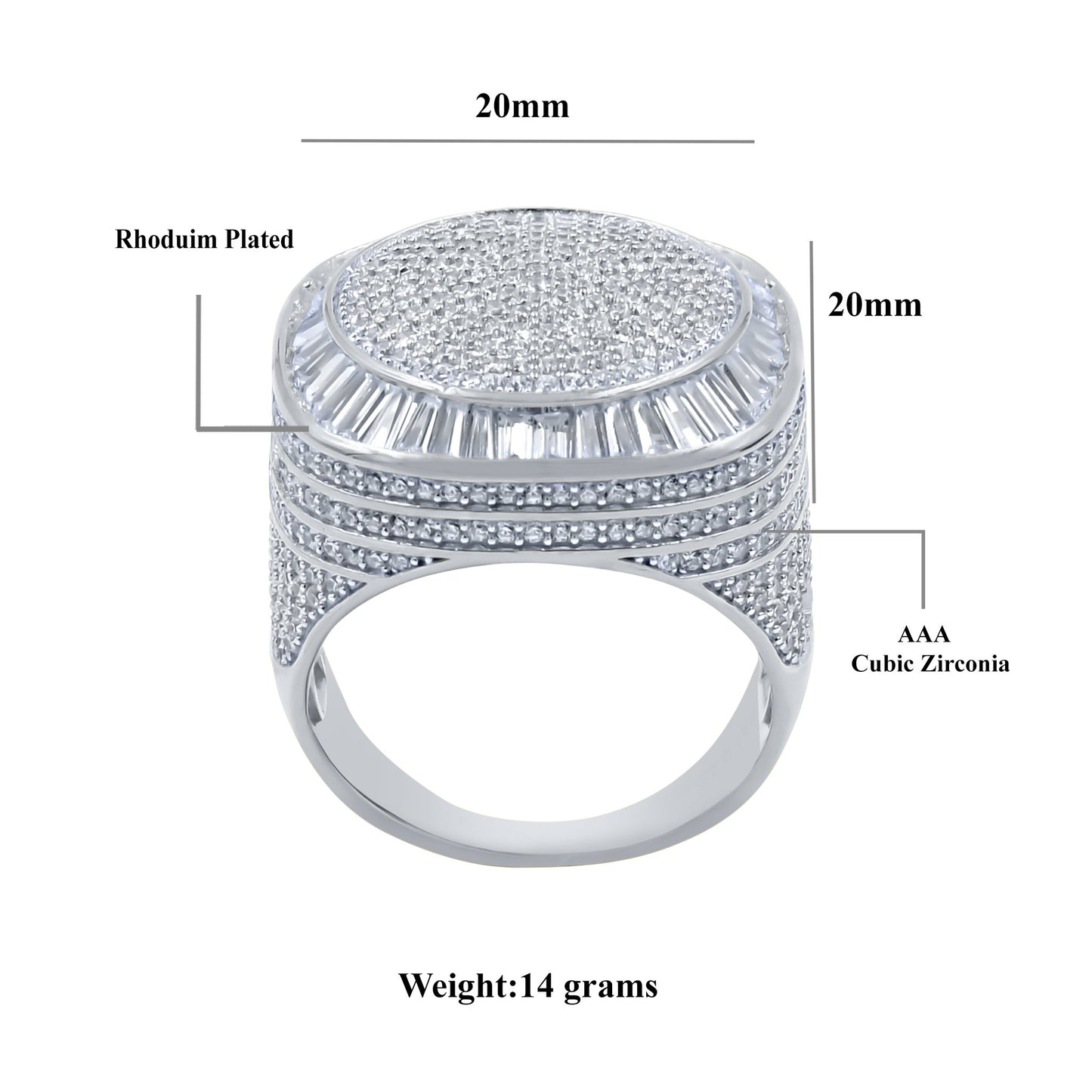 CENTER ROUND SURFACE RING // ICED X BAGUETTE WHITE GOLD