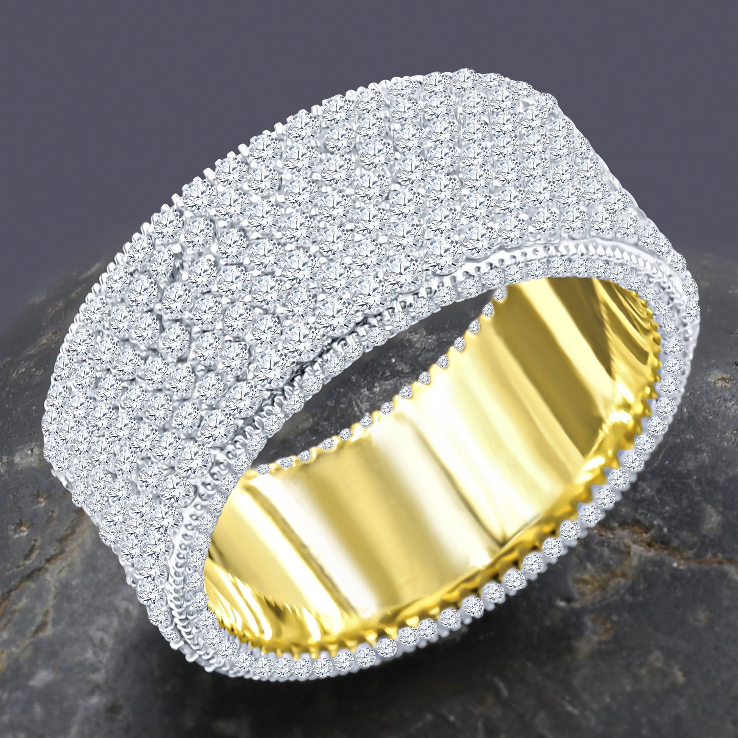 FULLY ROUND BAND RING // ICED OUT YELLOW GOLD