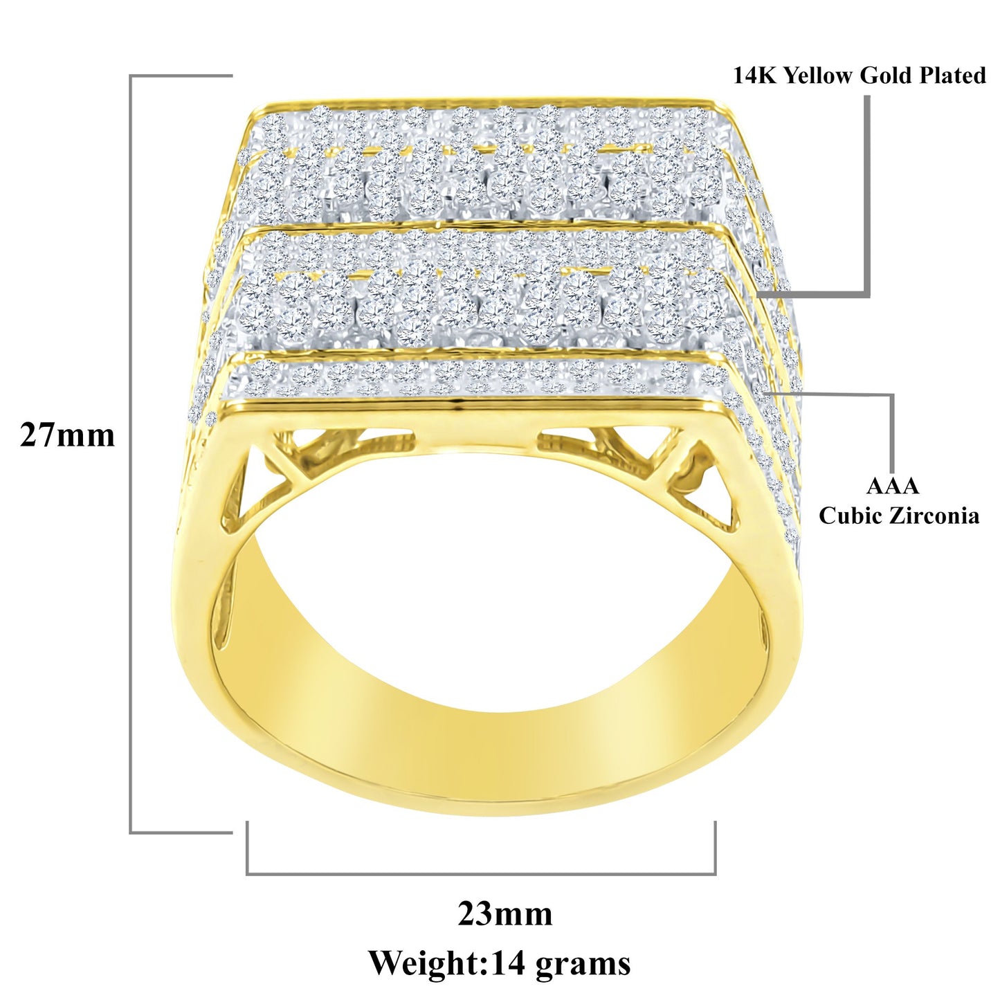 FIVE ROW SQUARE RING // ICED OUT YELLOW GOLD