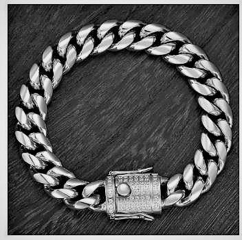 8MM PLAIN JANE CUBAN BRACELET IN WHITE GOLD