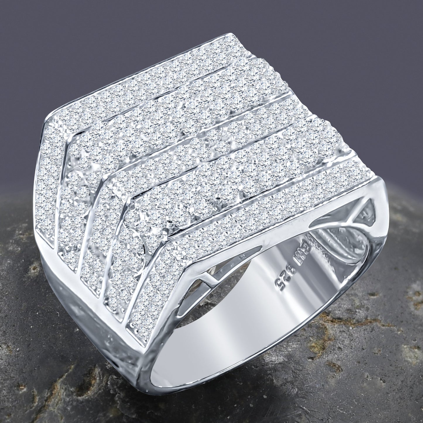FIVE ROW SQUARE RING // ICED OUT WHITE GOLD