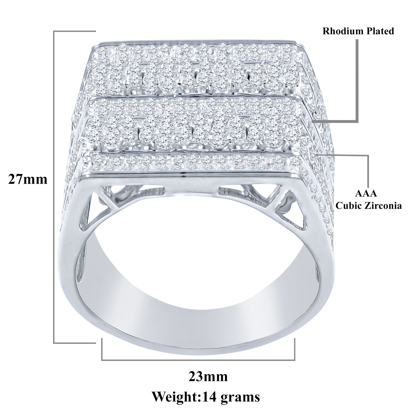 FIVE ROW SQUARE RING // ICED OUT WHITE GOLD