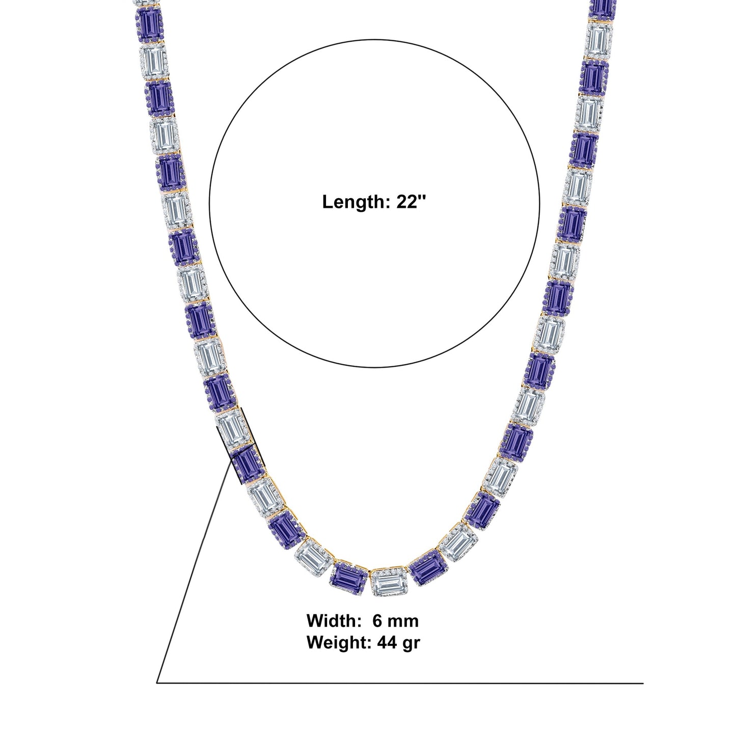 RECT CUT BAGUETTE TENNIS CHAIN // PURPLE X SILVER 6MM