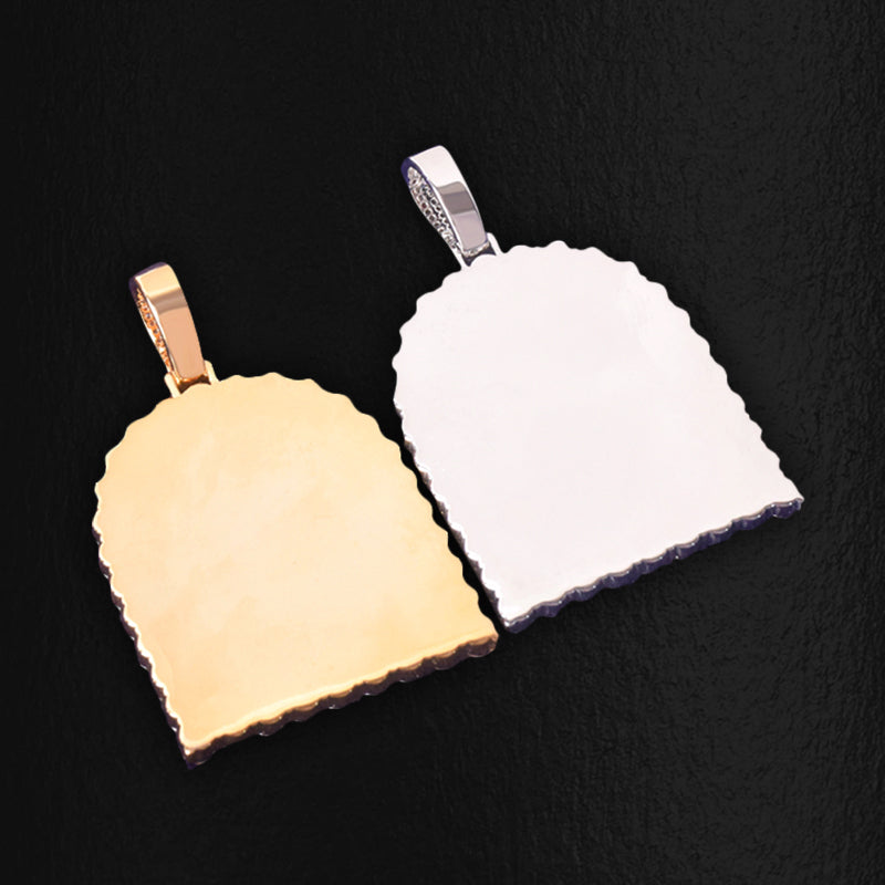 ICED OUT ROUND CUT TOMBSTONE PHOTO PENDANT + CHAIN