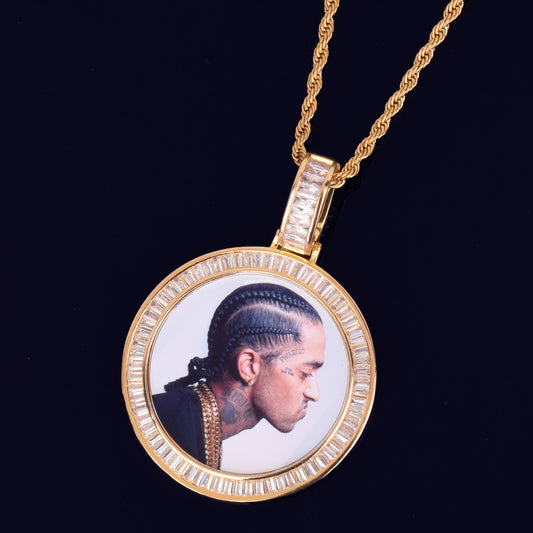 ICED BAGUETTE CUSTOM PHOTO MEDALLION PENDANT + CHAIN