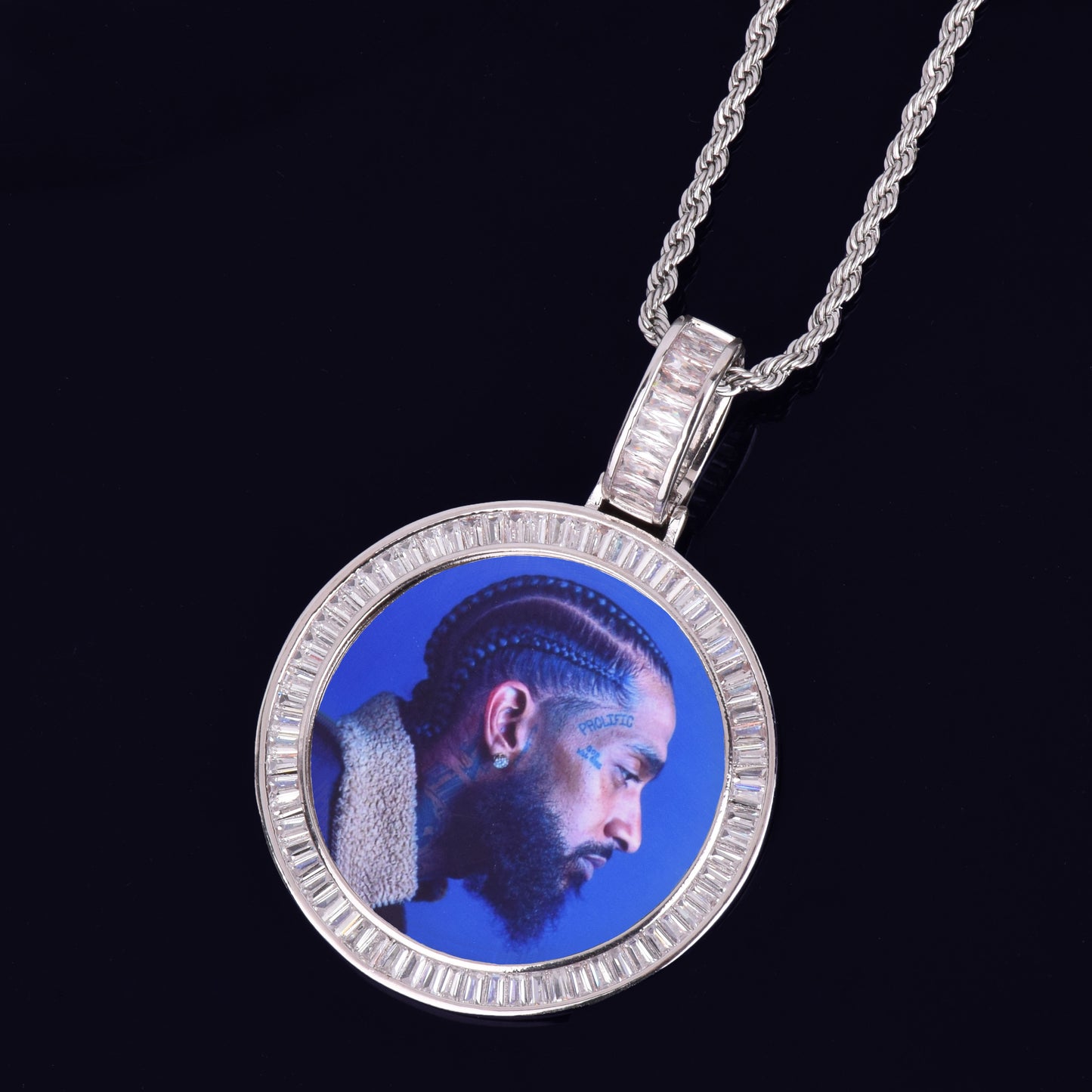 ICED BAGUETTE CUSTOM PHOTO MEDALLION PENDANT + CHAIN