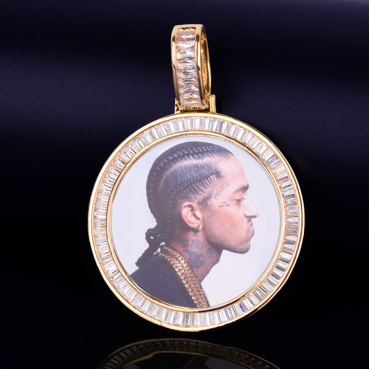 ICED BAGUETTE CUSTOM PHOTO MEDALLION PENDANT + CHAIN