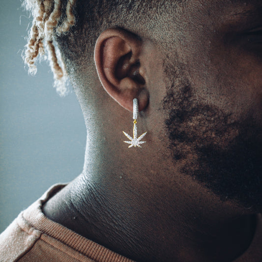 ICED MARY JAY DANGLY HOOP EARRINGS IN YELLOW GOLD