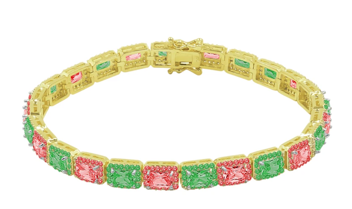 RECT CUT BAGUETTE TENNIS BRACELET // GREEN X RED 6MM