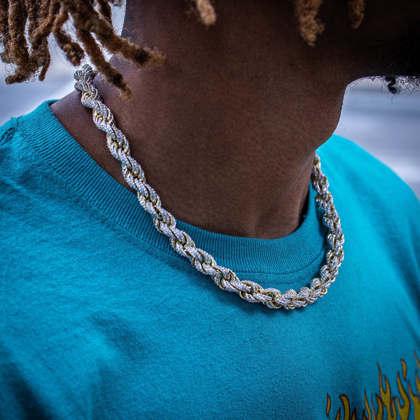 9MM ICED ROPE CHAIN IN YELLOW GOLD
